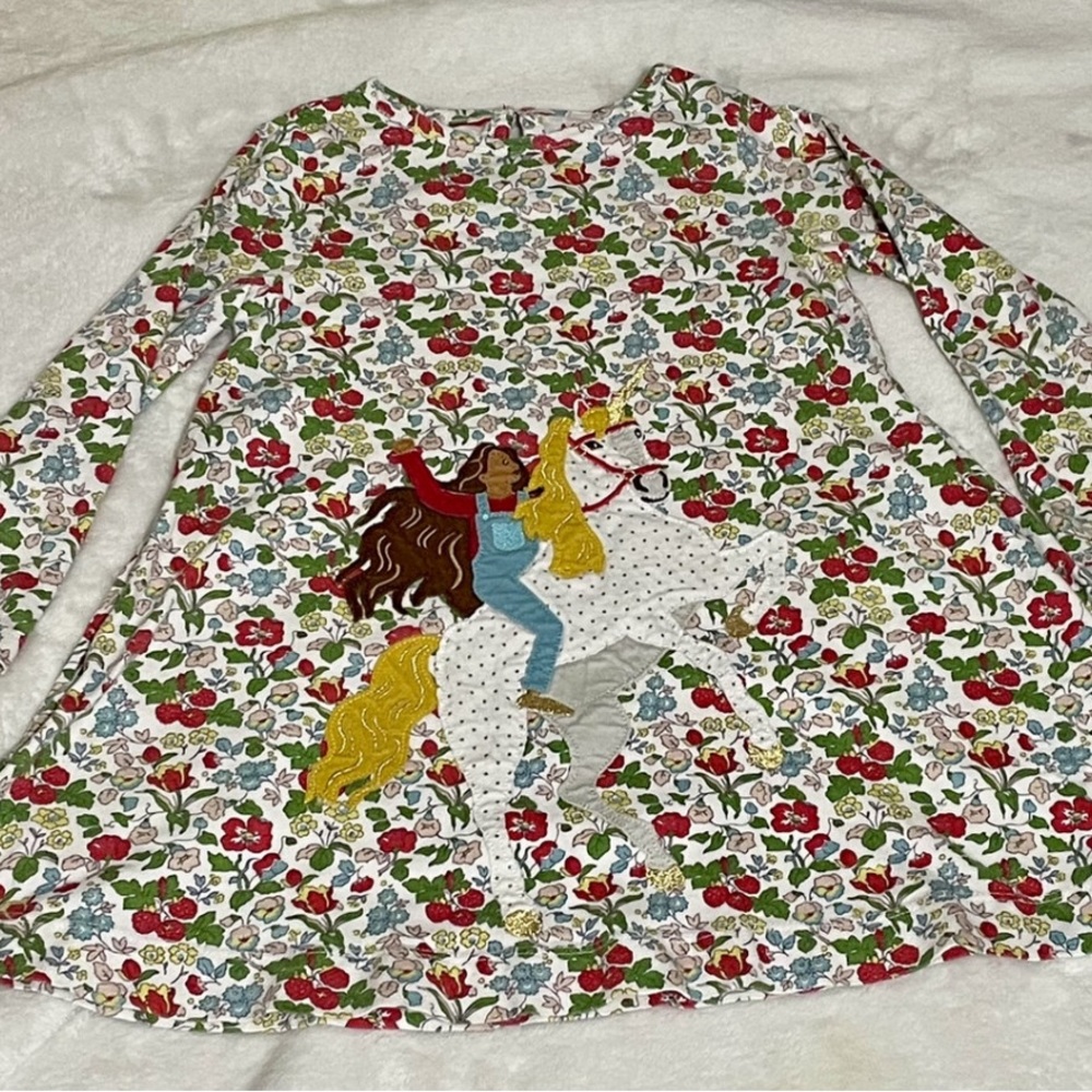 Mini Boden Unicorn AUTUMN BERRY Appliqué Dress